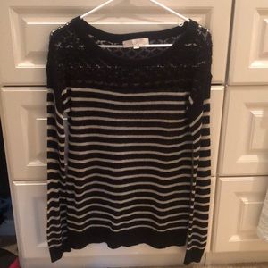 Loft Acrylic Striped Sweater with Lace Detail.